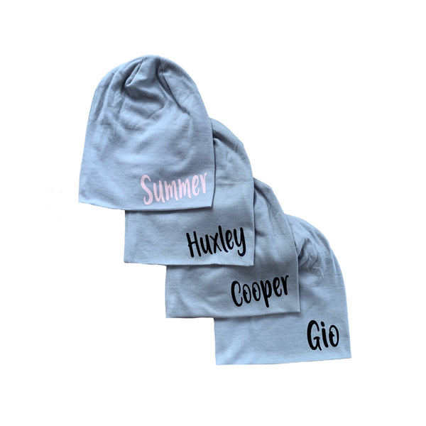 Kids slouched personalised beanies - DesignsByLauraMay