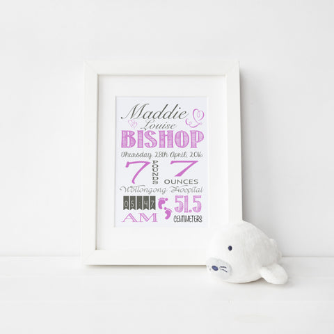 Personalised Baby Girl Birth Announcement - DesignsByLauraMay